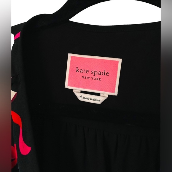 Kate Spade Ribbon Print Black/Pink/Red Midi Dress Size 4 - Picture 6 of 10